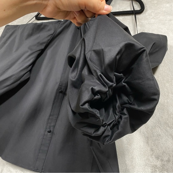 NEW Inc Puff Sleeve Off Shoulder Halter Dark Romantic Blouse Sz L Black - Picture 3 of 8